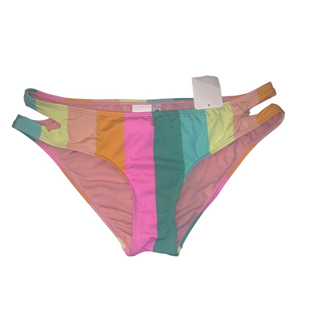 The Bikini Lab Striped Bikini Bottom Multi Color Double Side Strap XL NEW